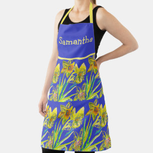 Tablier aquarelle affodil Fleur Jaune Bleu Abstrait
