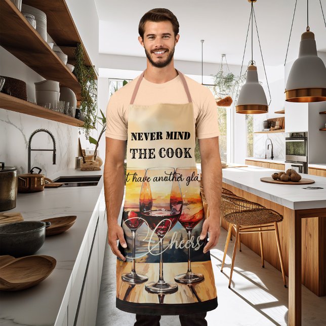 Tablier Aquarelle amusante Bon Amateur de vin (A personalized funny chef apron featuring a watercolor design with wine glasses)