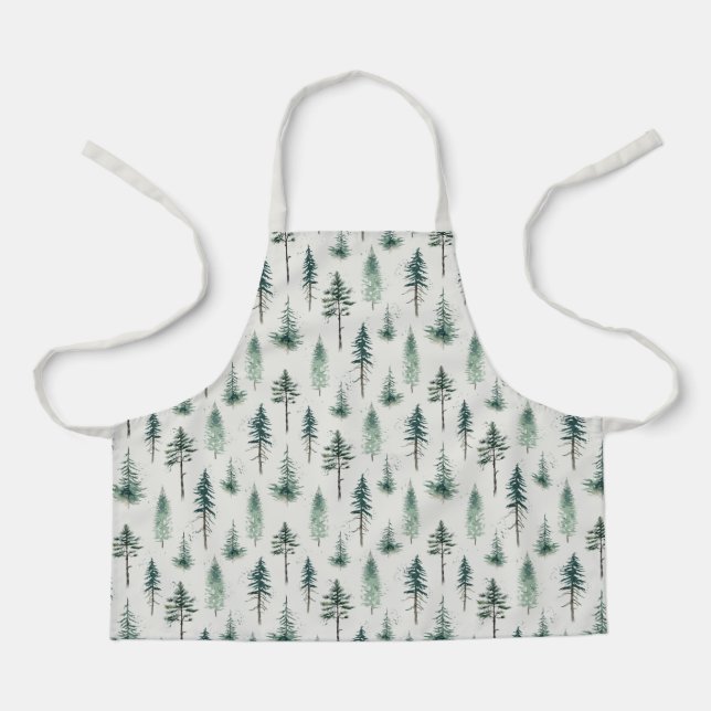 Tablier Aquarelle Arbres de Noël Motif de vacances (Recto)