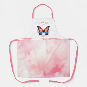 Tablier Aquarelle arc-en-ciel rose Customisé