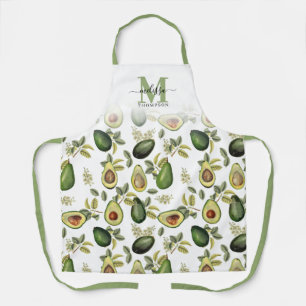 Tablier Aquarelle Avocado Motif botanique Monogrammé