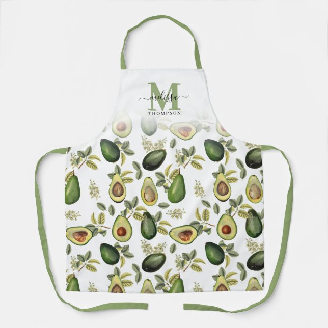Tablier Aquarelle Avocado Motif botanique Monogrammé (Recto)
