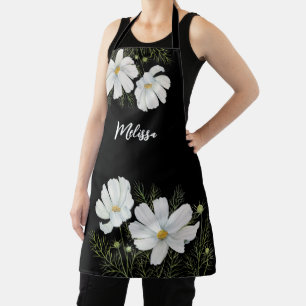 Tablier Aquarelle Blanc Cosmos Fleurs Peinture Botanique