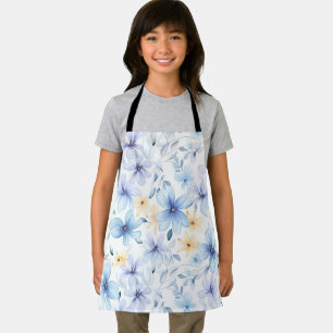 Tablier aquarelle bleu floral transparent