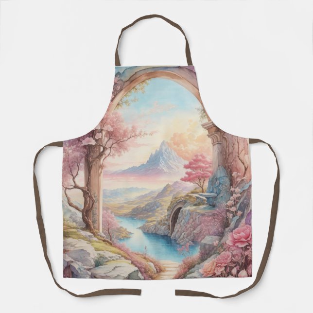 Tablier Aquarelle bleu rose Imaginaire Paysage (Recto)