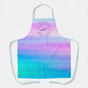 Tablier Aquarelle bleue avec logo de timbre professionnel 
