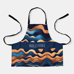 Tablier Aquarelle bleue Vague dorée Motif Abstrait