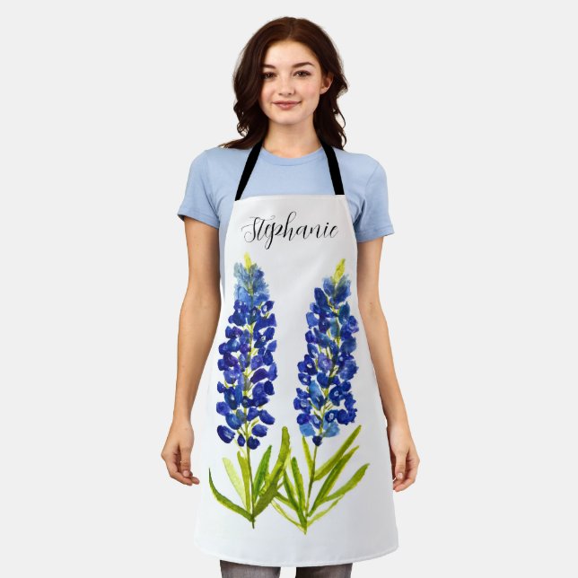 Tablier Aquarelle Bluebonnets Texas Fleurs Bleu Floral (Porté)