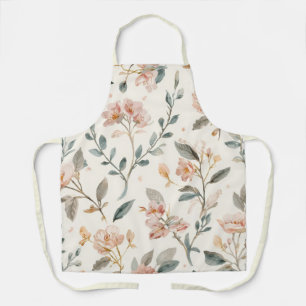 Tablier Aquarelle botanique florale feuilles beige peintes