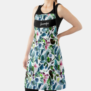 Tablier Aquarelle botanique nom monogramme Kitchen