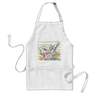 Tablier Aquarelle cactus, motifs floraux et rayures
