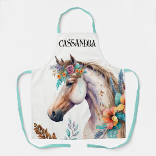Tablier Aquarelle cheval boho fleurs automne moy pays