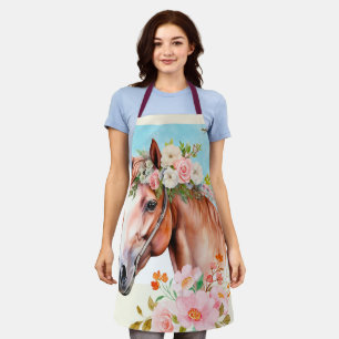 Tablier Aquarelle Cheval et Fleurs Art