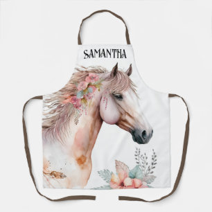 Tablier Aquarelle cheval tête boho fleurie nom de la chute