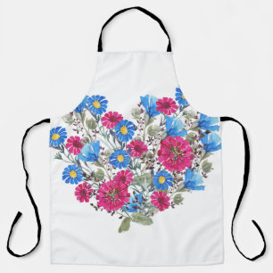 Tablier Aquarelle coeur fleuri, arang fleur sauvage lumine