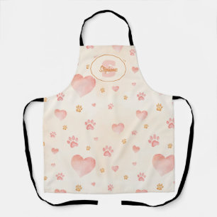 Tablier Aquarelle Coeurs et Empreintes de pattes Motif