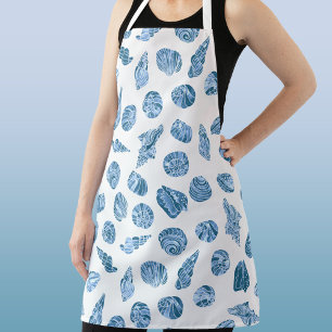 Tablier Aquarelle coquillage nautique côtier bleu
