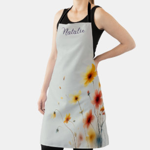 Tablier Aquarelle couleur fleur sauvage couleur marron
