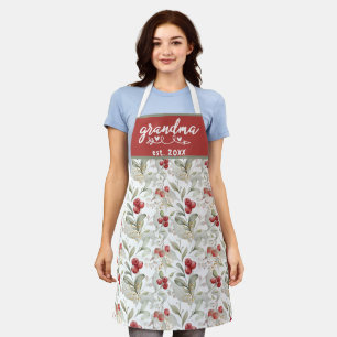 Tablier Aquarelle Cranberry Branches Berries Grandma Est