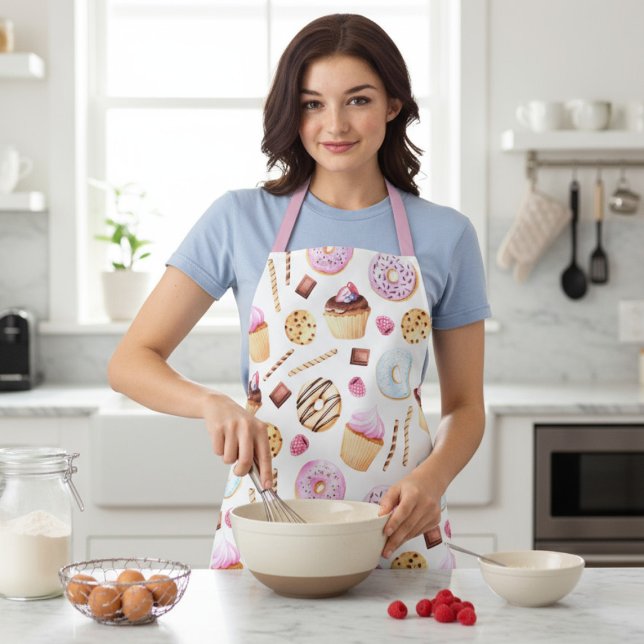 Tablier Aquarelle Cupcake Donut Doux Motif de fille savour (Créateur téléchargé)