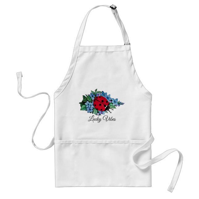 Tablier Aquarelle Cute Ladybird Avec Fleurs Bleues Sauvage (Devant)