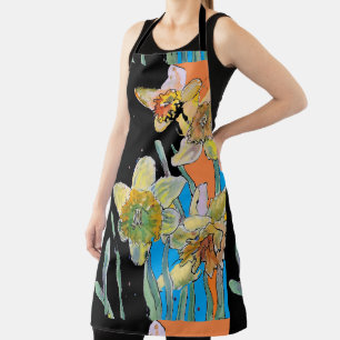 Tablier Aquarelle Daffodil Fleur Orange floral Apron