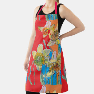 Tablier Aquarelle Daffodiolée Rouge Jaune Fleur floral Apr