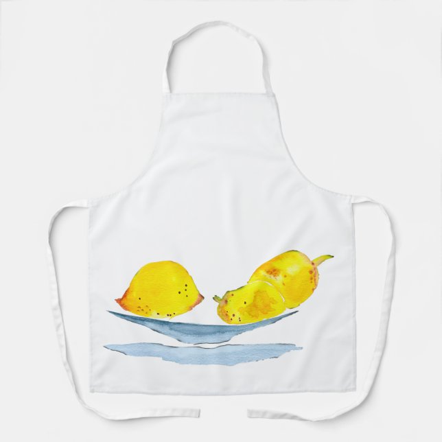 Tablier Aquarelle de fruit jaune citron (Recto)