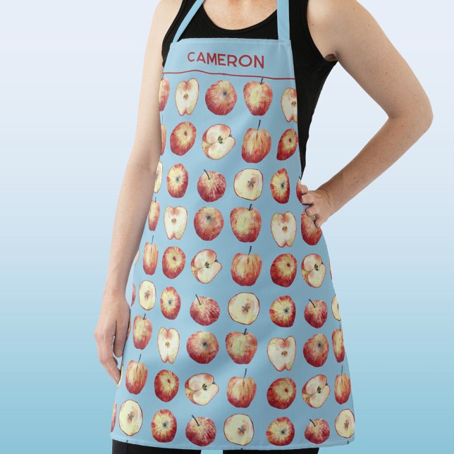 Tablier Aquarelle de fruits d'Apple Nom personnalisé (Personalized custom name watercolor apple pattern apron for cooks, gardeners and foodies)