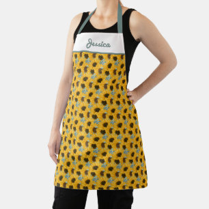 Tablier Aquarelle de tournesol Floral Personnalisé