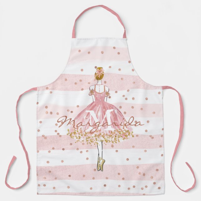 Tablier Aquarelle délicate Ballerina Pink Monogramme (Recto)