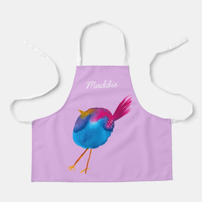 Tablier Aquarelle d'oiseau bleu (Recto)