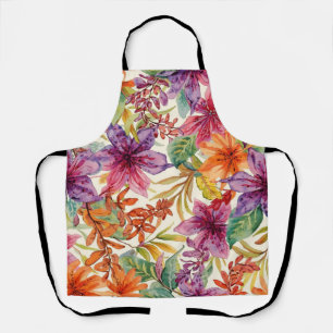 Tablier Aquarelle Élégantes Fleurs d'Été Teintes Vives