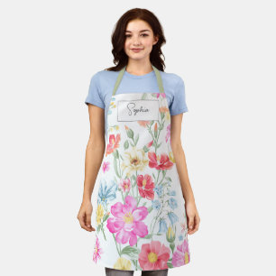 Tablier Aquarelle Fleur sauvage Boho élégant avec