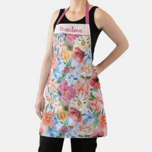 Tablier Aquarelle Fleur sauvage rose bleu