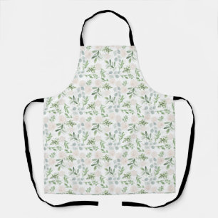 Tablier Aquarelle Fleurs blanches et Motif Eucalyptus