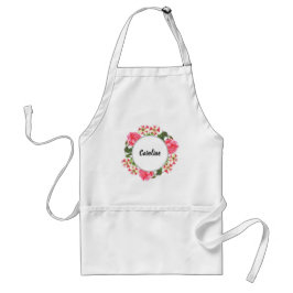 Tablier Aquarelle Fleurs roses Cercle de couronne