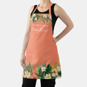 Tablier Aquarelle Floral Beach House Coral