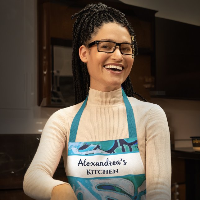 Tablier Aquarelle florale bleu Botanique bleu Personnalise (Blue Floral Watercolor Botanical Blue Personalize Apron is great to wear with your name.)