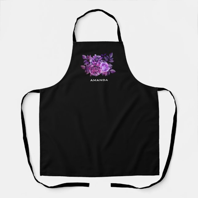 Tablier Aquarelle florale noire et violette (Recto)