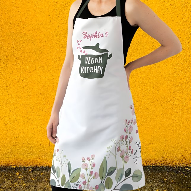 Tablier Aquarelle florale personnalisée Cuisine végétale (Créateur téléchargé)