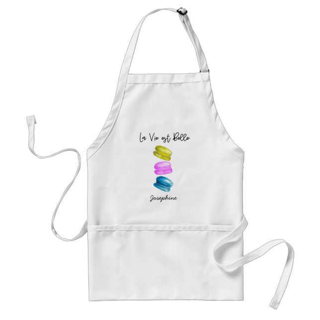 Tablier Aquarelle française personnalisée Macaron Nom du b (Devant)