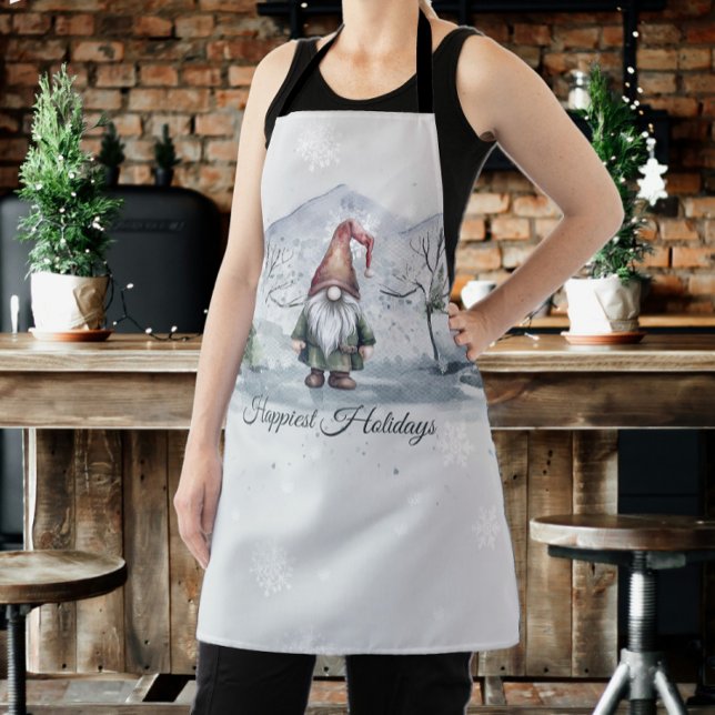 Tablier Aquarelle Gnome (Watercolor Holiday Gnome Apron)