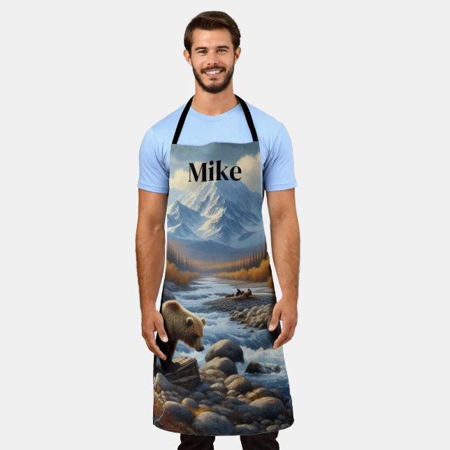 Tablier Aquarelle Grizzly Bear par Stream Homme's Nature (Porté)