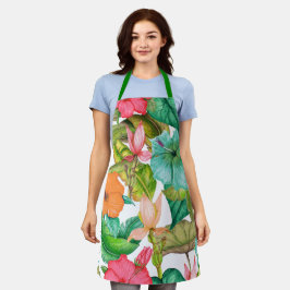 Tablier Aquarelle Hibiscus tropicaux Motif floral