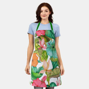 Tablier Aquarelle Hibiscus tropicaux Motif floral