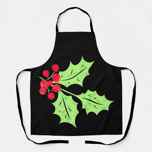 Tablier Aquarelle Holly Feuilles et baies (Recto)