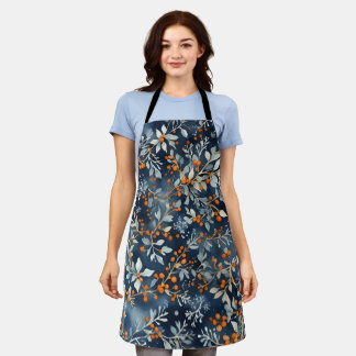 Tablier Aquarelle Ice Bleu Hiver Motif Floral