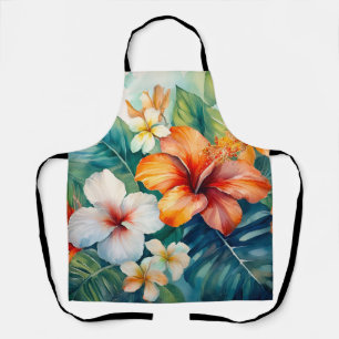 Tablier Aquarelle Jardin hawaïen Hibiscus tropical