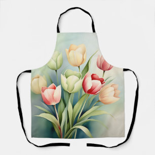 Tablier Aquarelle Jardin Tulipe Sur Sage Green